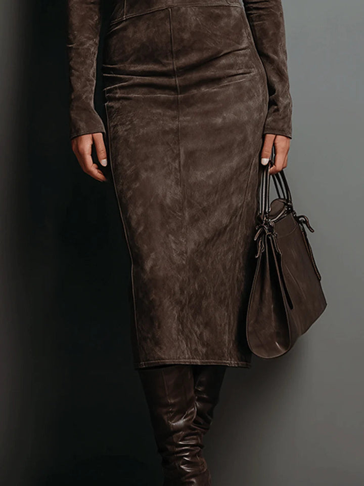 Lydia Luxe™ | High-Neck Midi Dress