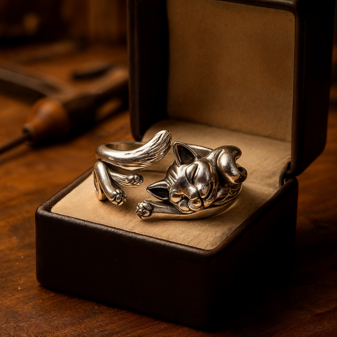 WhiskerLuxe™ | Vintage Silver Cat Ring