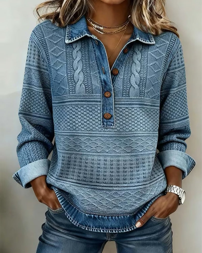 Olivia Hartley™ | Denim Knit Button Top