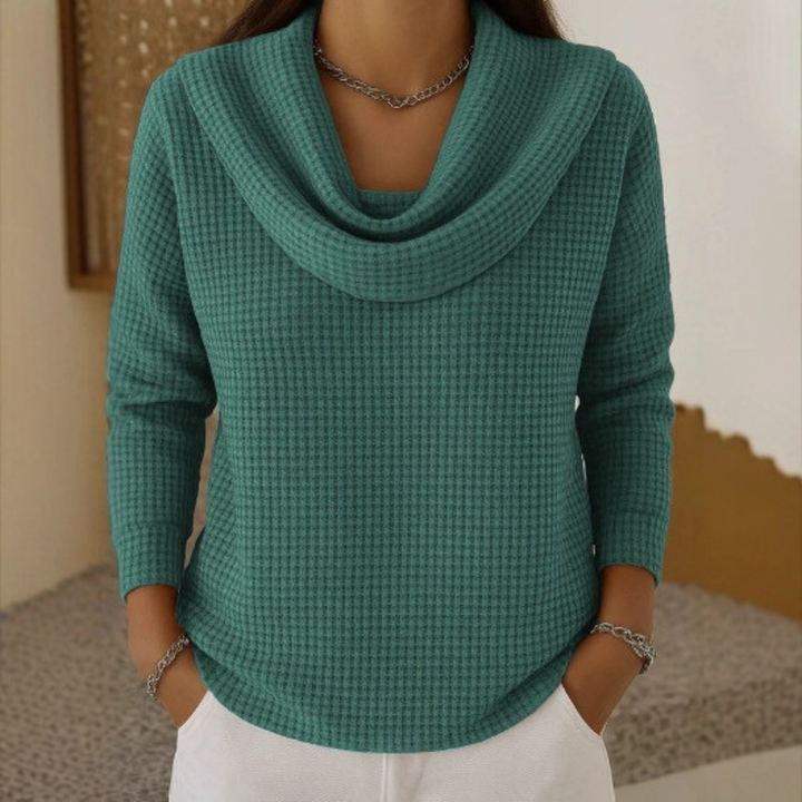 The Amber™ | Luxe Waffle-Knit Cowl Neck Sweater