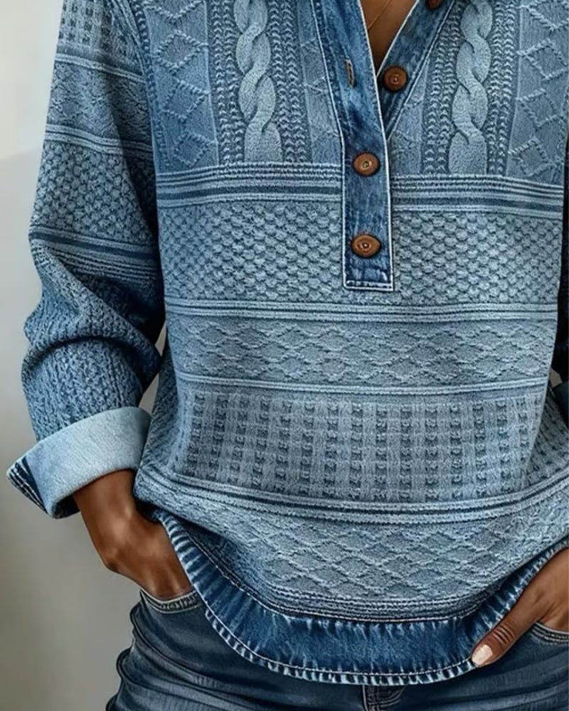 Olivia Hartley™ | Denim Knit Button Top