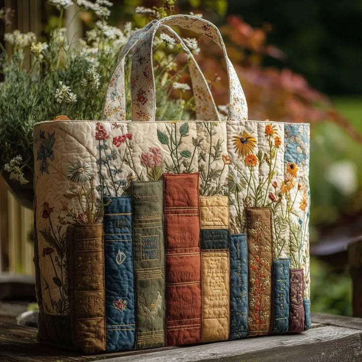 Artisan Tote - Books and Flowers