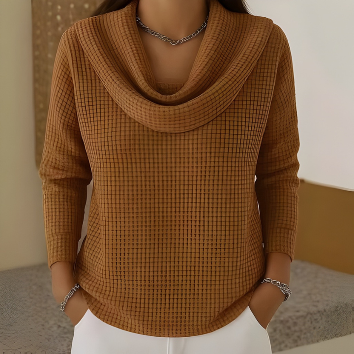 The Amber™ | Luxe Waffle-Knit Cowl Neck Sweater