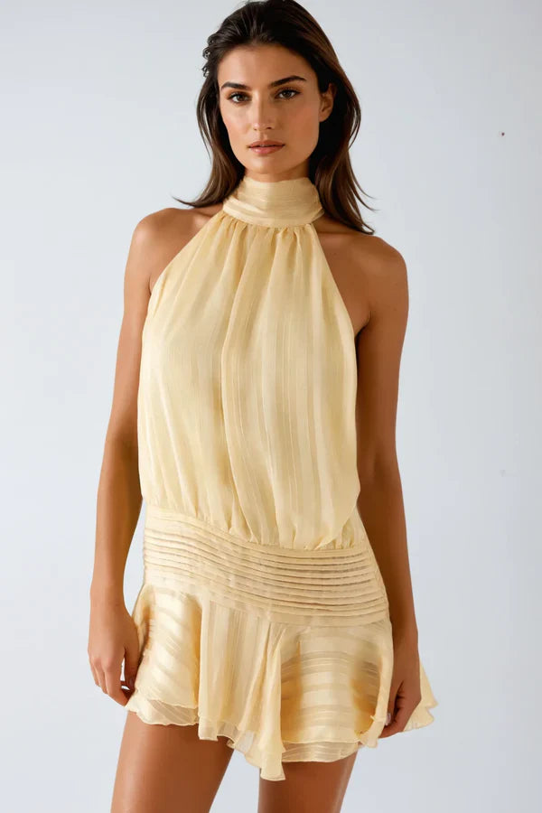 Barret Halter Neck Ruffle Mini Dress