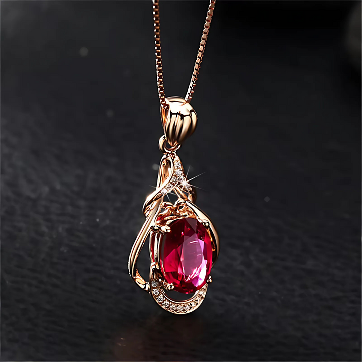 Exquisite Red Crystal Gold Necklace