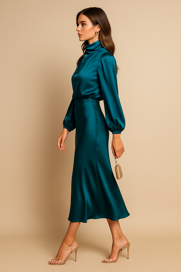 Satin High Waist Midi Dress