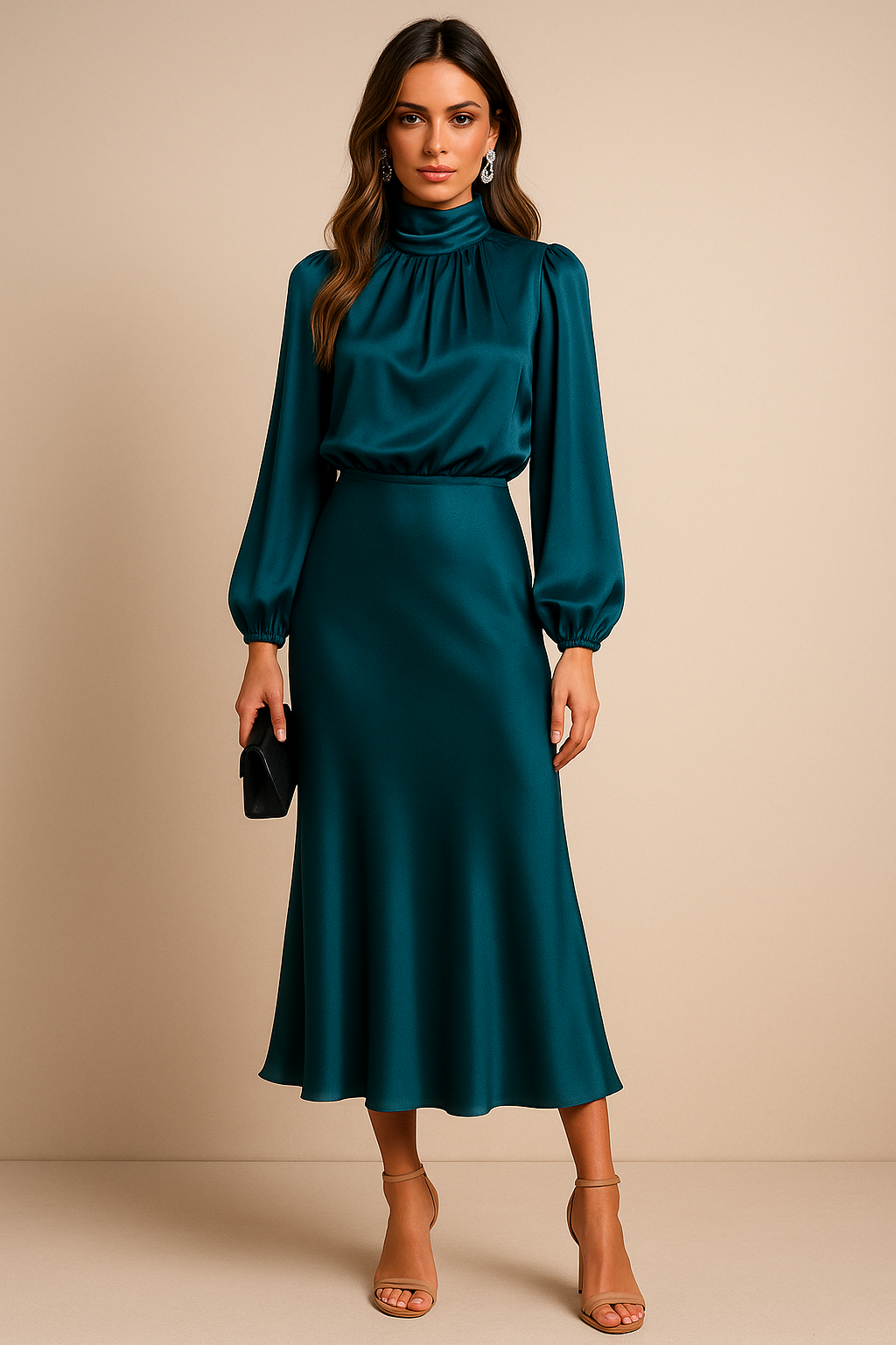 Satin High Waist Midi Dress