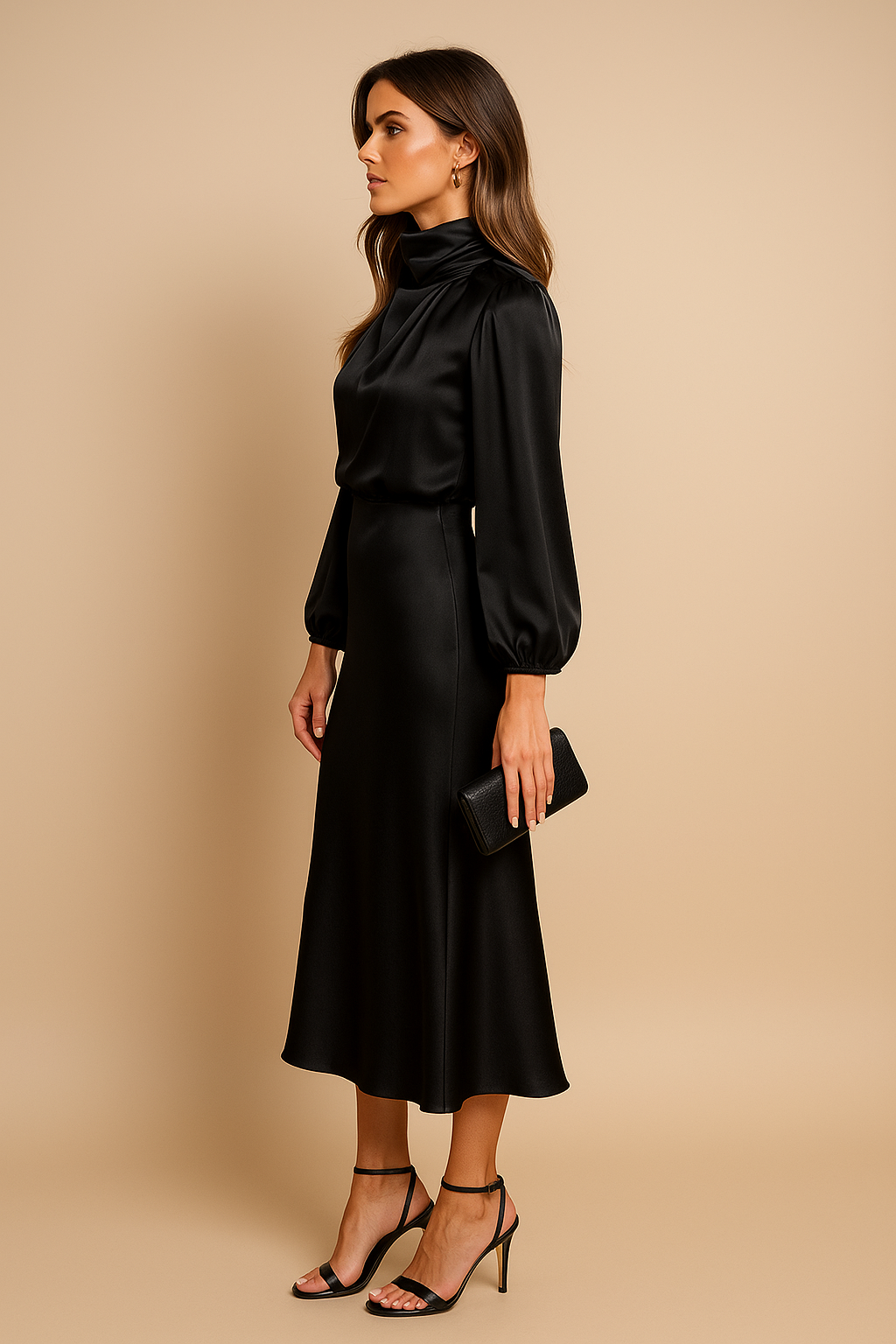 Satin High Waist Midi Dress