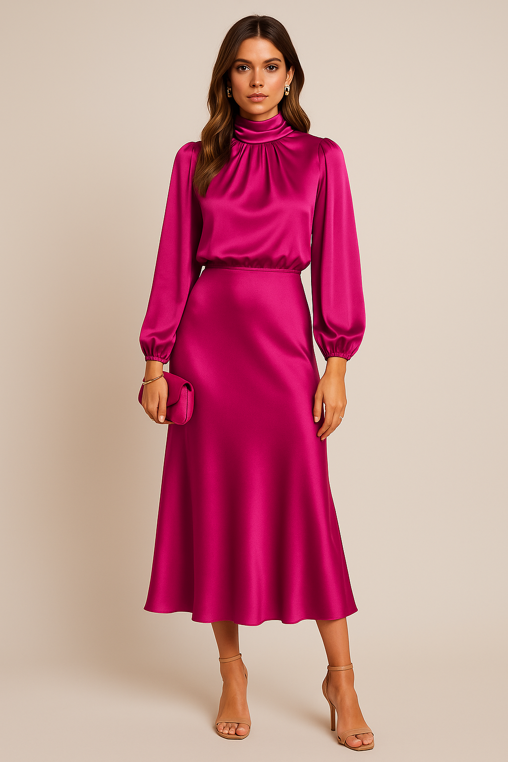 Satin High Waist Midi Dress