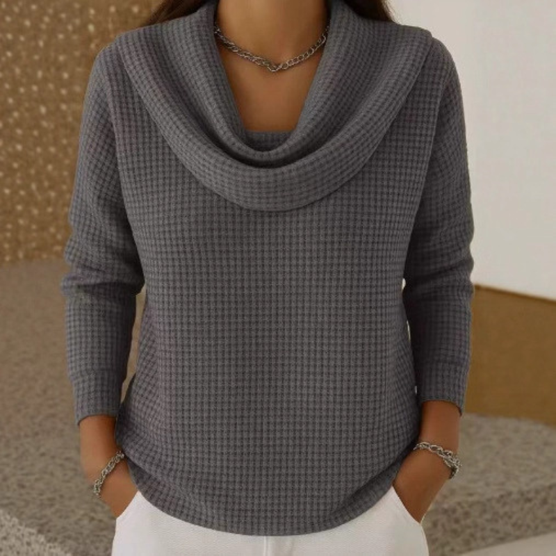 The Amber™ | Luxe Waffle-Knit Cowl Neck Sweater