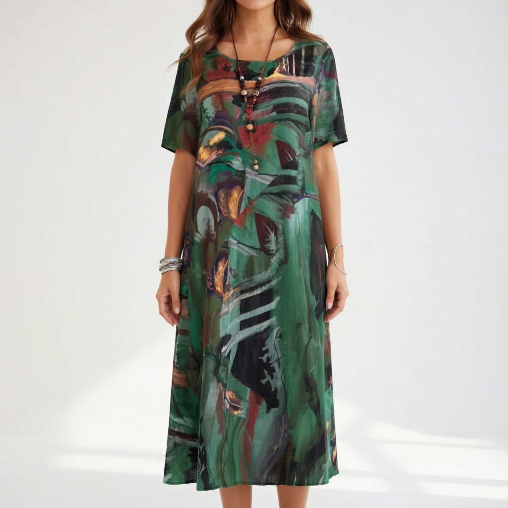 Elara Devonne™ | Artistic Flow Midi Dress