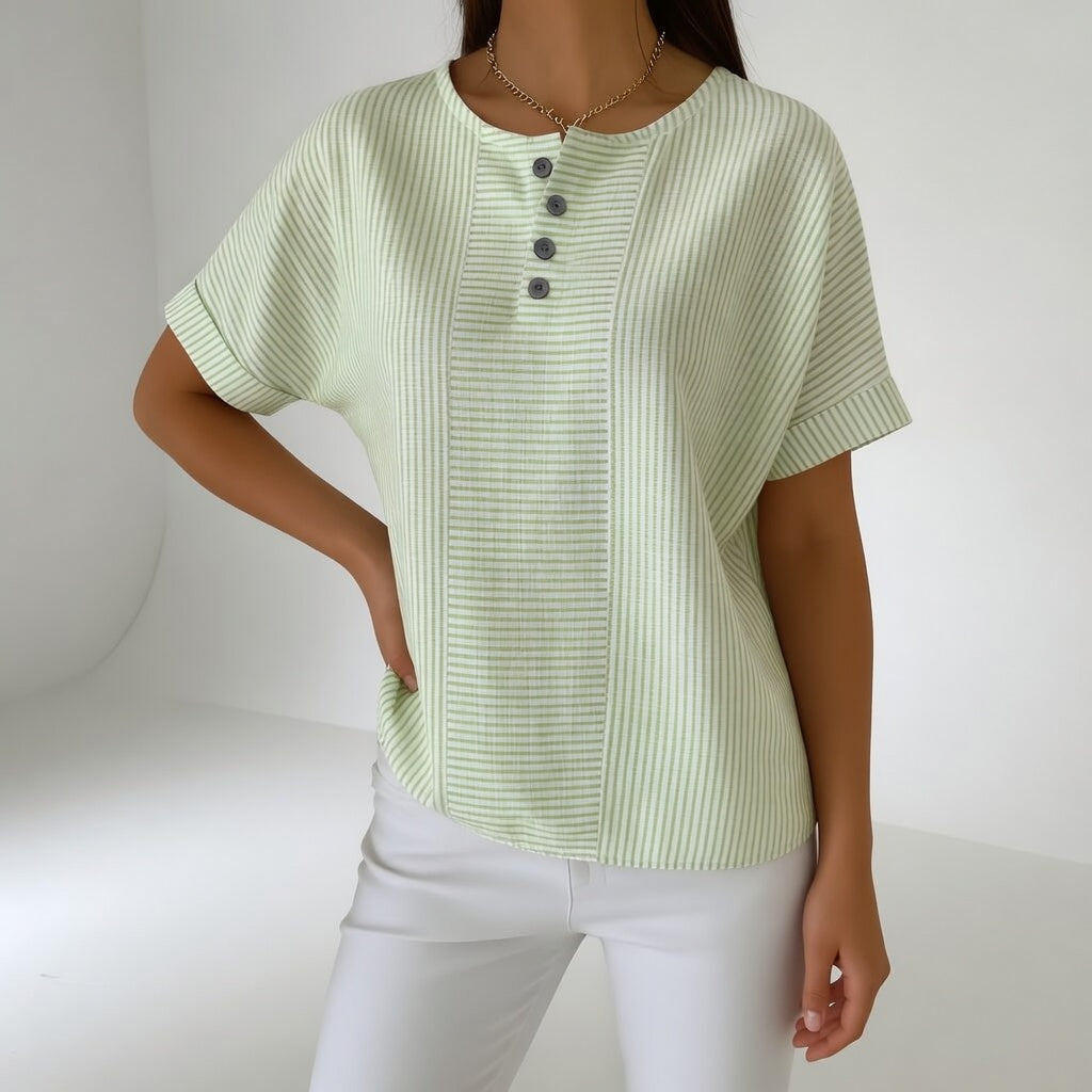Sorène™ | 100% Linen Soft Stripe Blouse