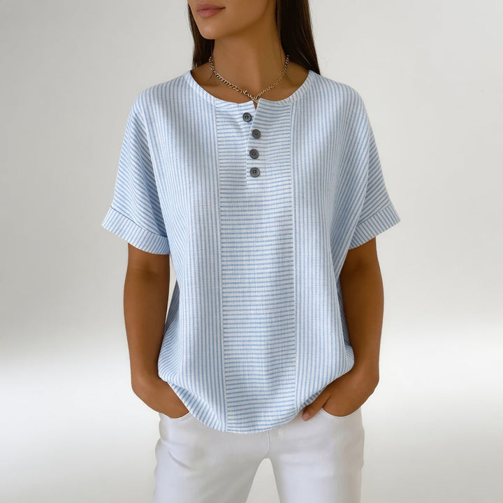 Sorène™ | 100% Linen Soft Stripe Blouse
