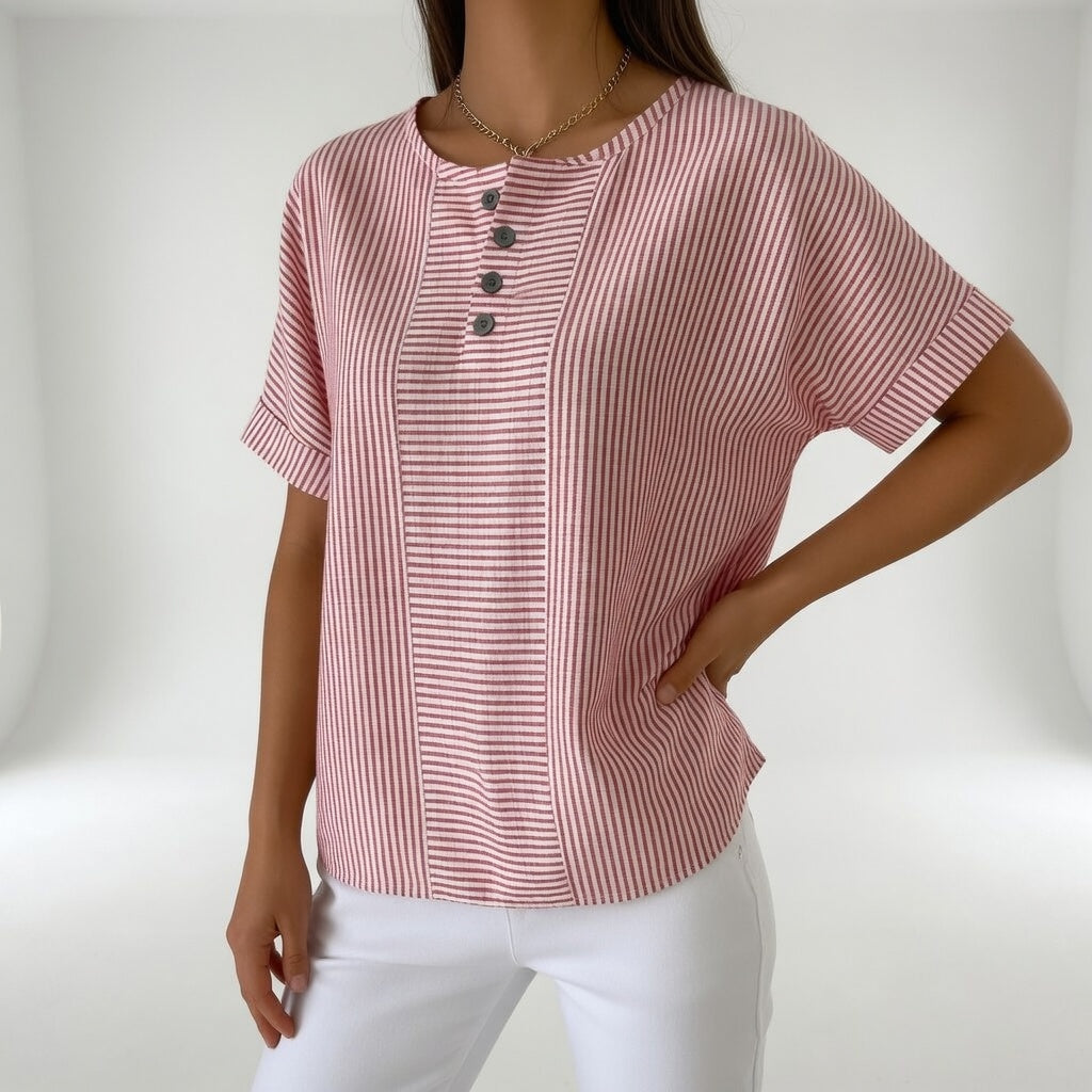 Sorène™ | 100% Linen Soft Stripe Blouse