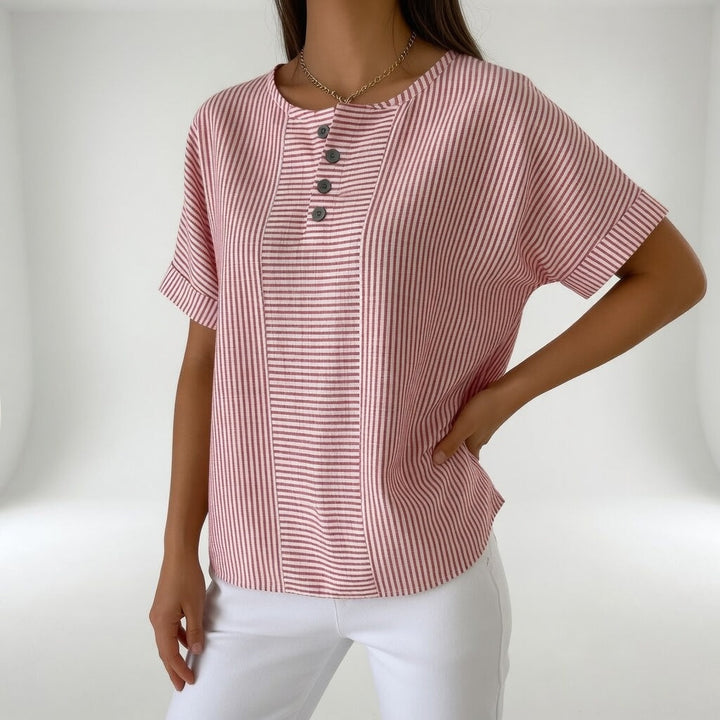 Sorène™ | 100% Linen Soft Stripe Blouse