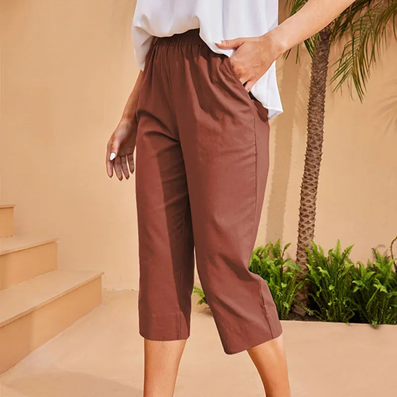 Elodie Hartley™ | Relaxed Linen-Blend Capri Trousers
