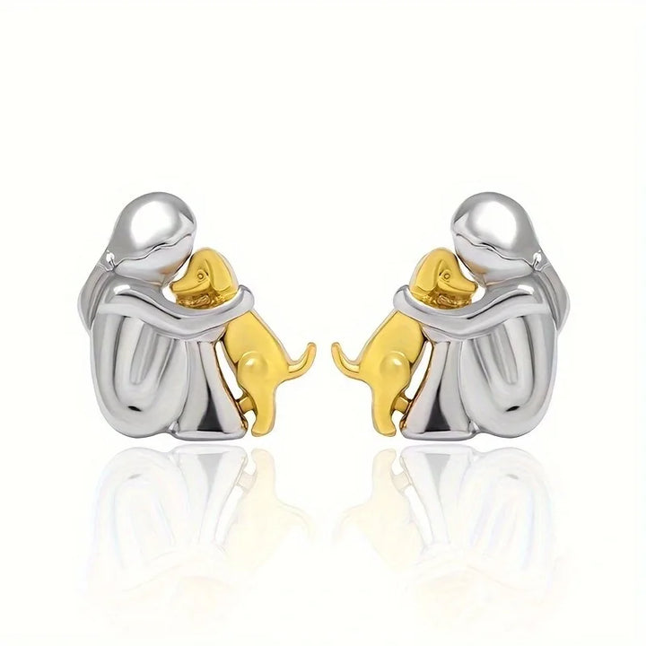 Aria – Two-Tone Dog Embrace Earrings (Silver & Gold)