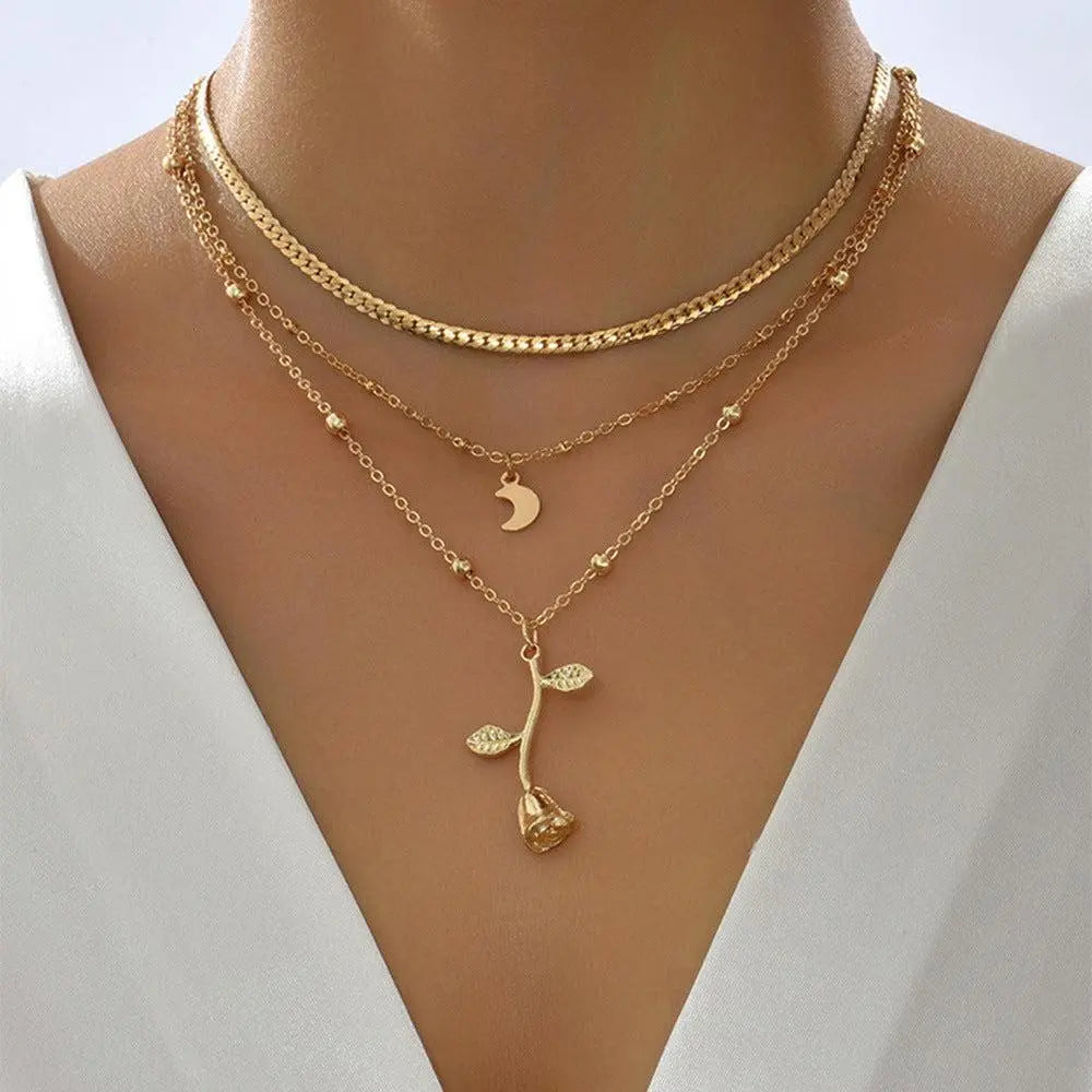 Sophisticated Rose Gold Pendant Necklace Set