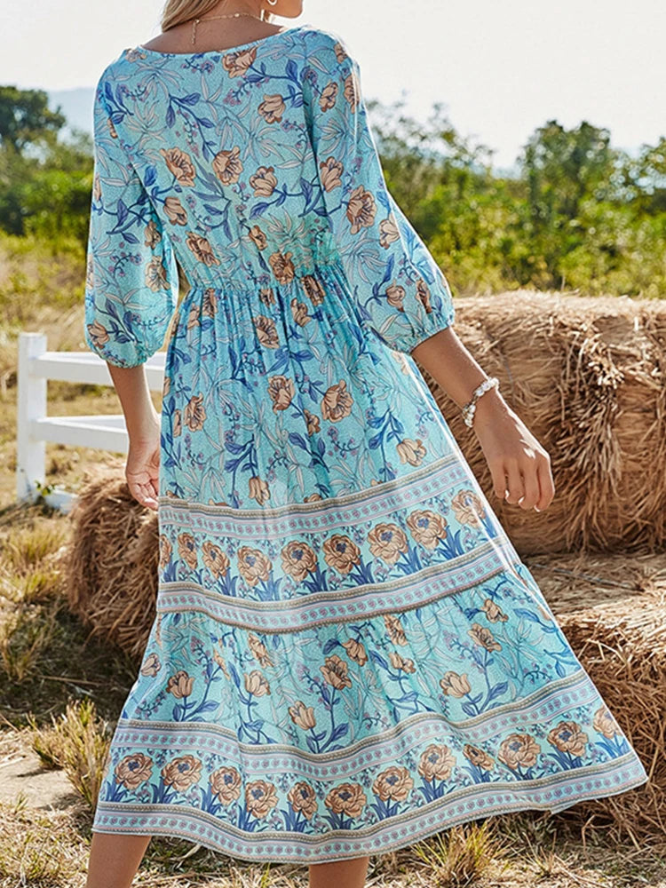Elara Waverly™ | Cotton Boho Maxi Dress