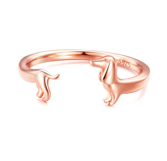 Aubri - Adjustable silver and gold dachshund ring in wraps