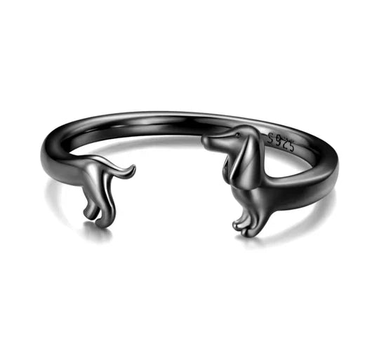 Aubri - Adjustable silver and gold dachshund ring in wraps
