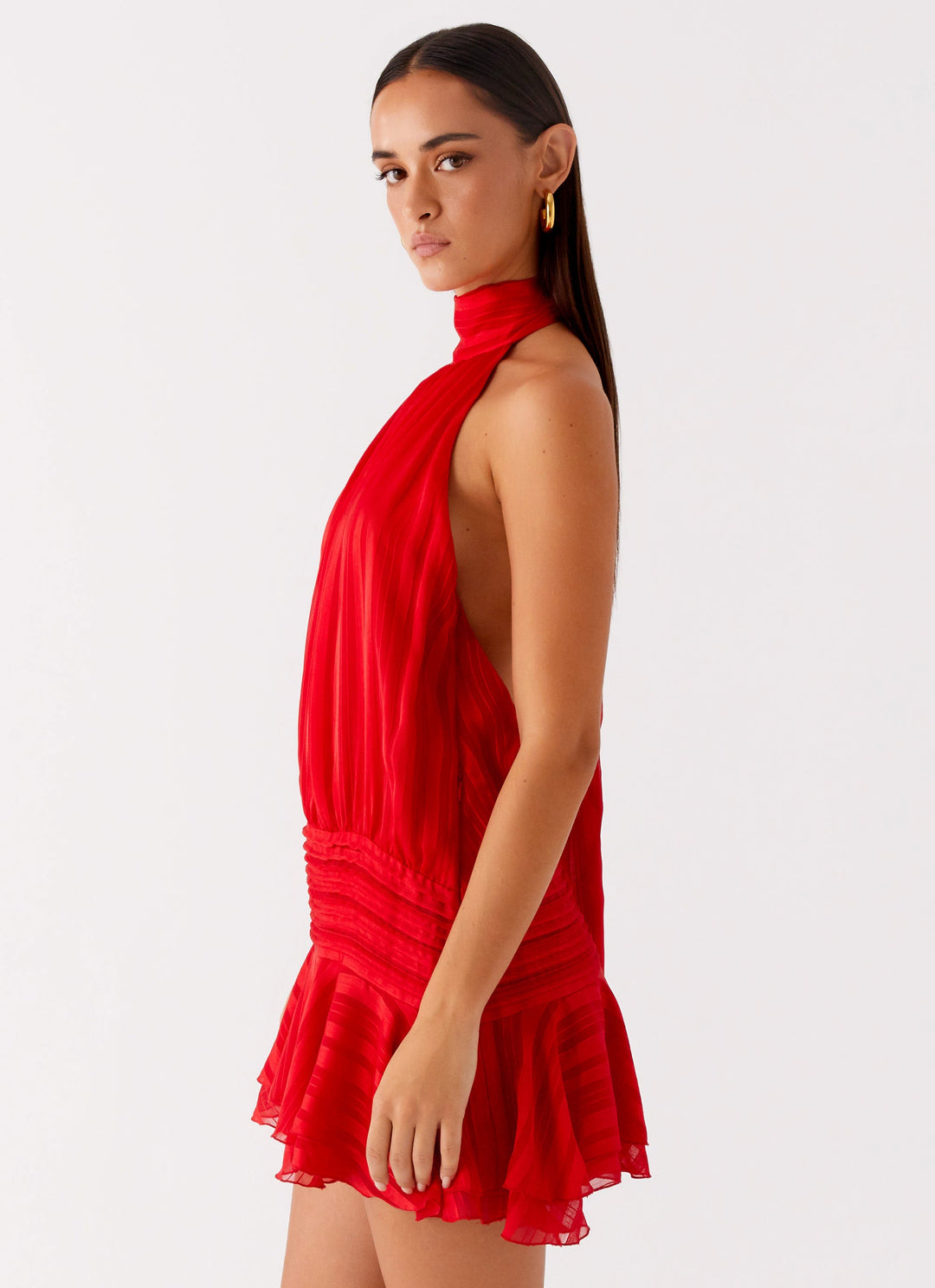 Barret Halter Neck Ruffle Mini Dress