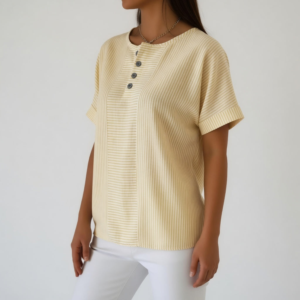 Sorène™ | 100% Linen Soft Stripe Blouse