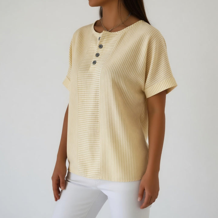 Sorène™ | 100% Linen Soft Stripe Blouse