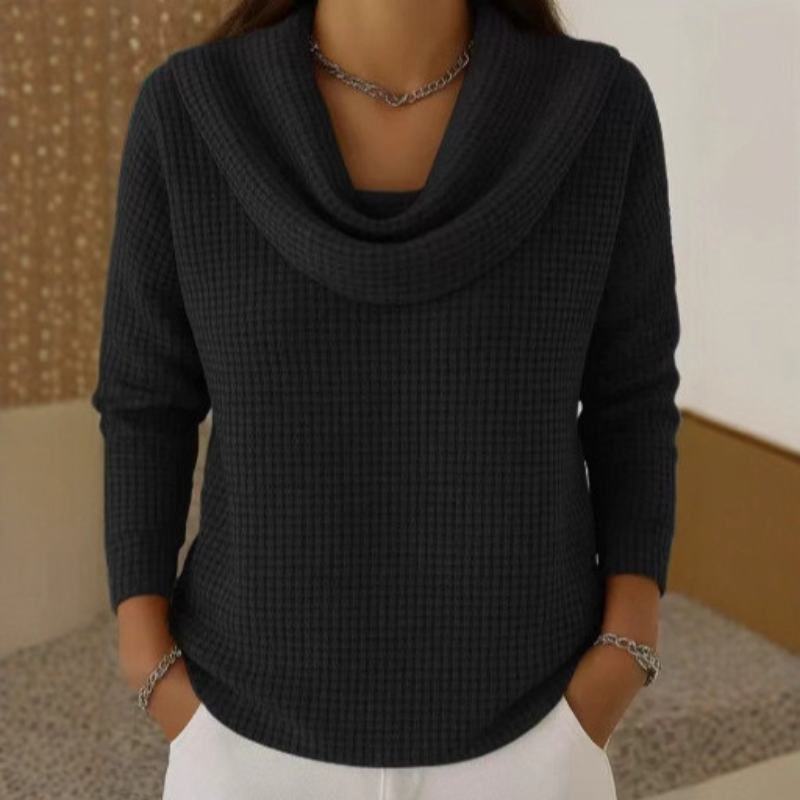 The Amber™ | Luxe Waffle-Knit Cowl Neck Sweater