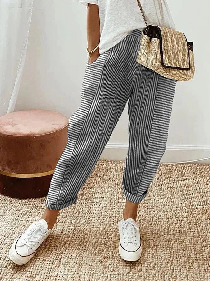 Sylvia Norwood™ | Relaxed Stripe Cotton Trousers