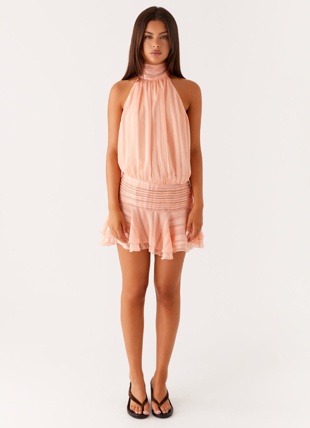 Barret Halter Neck Ruffle Mini Dress