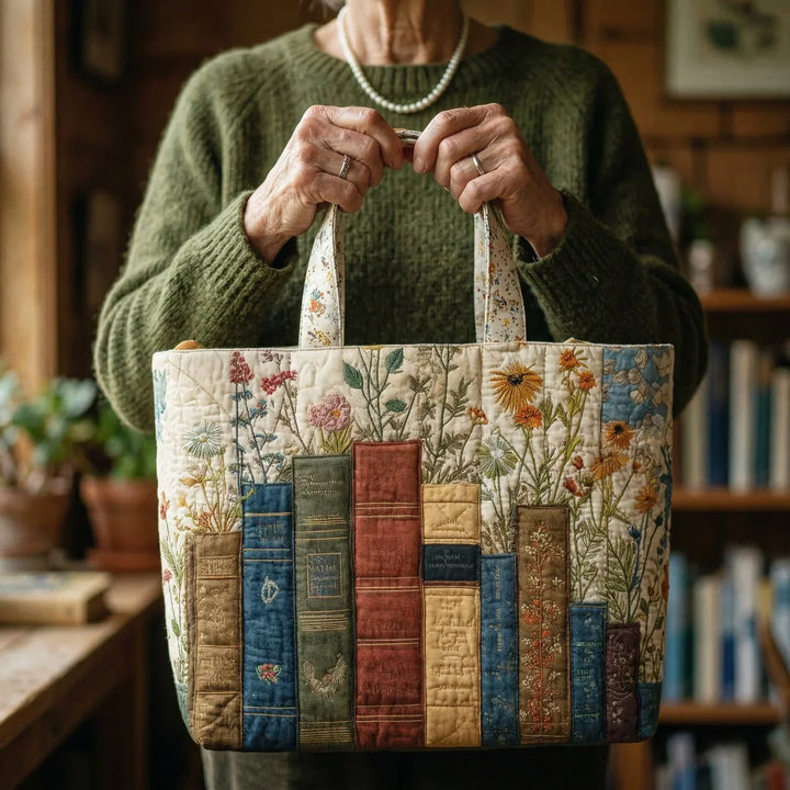Artisan Tote - Books and Flowers