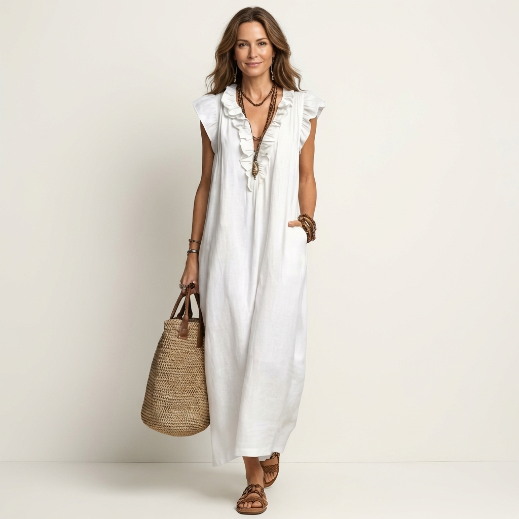 Linda Grace™ | Ruffle V-Neck Maxi Dress