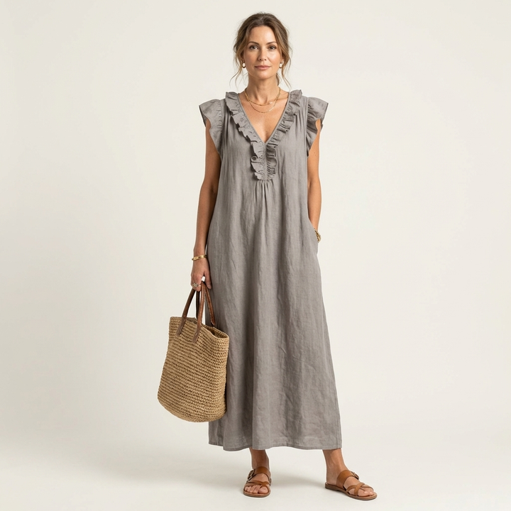 Linda Grace™ | Ruffle V-Neck Maxi Dress