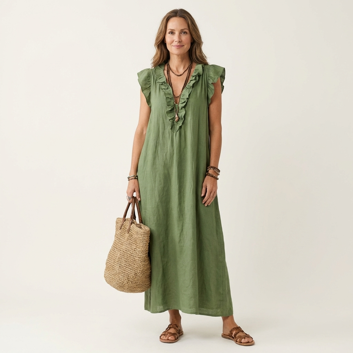 Linda Grace™ | Ruffle V-Neck Maxi Dress