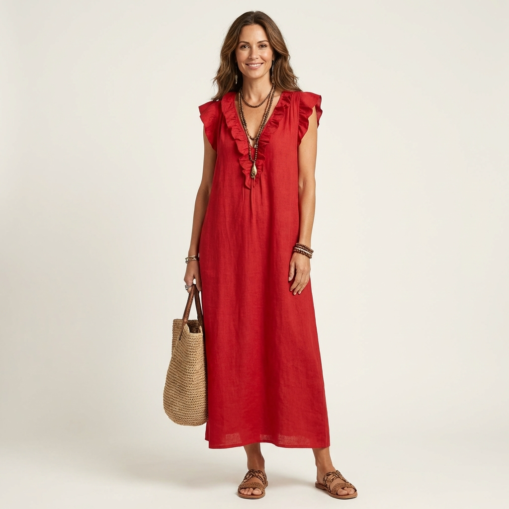 Linda Grace™ | Ruffle V-Neck Maxi Dress
