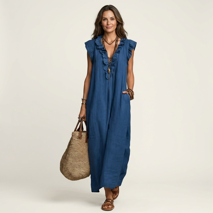 Linda Grace™ | Ruffle V-Neck Maxi Dress