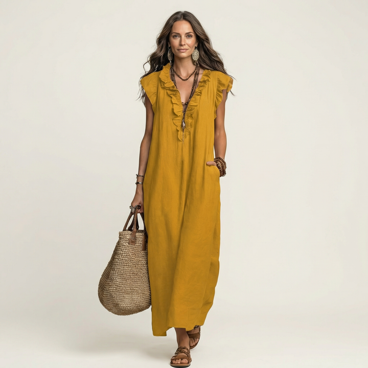 Linda Grace™ | Ruffle V-Neck Maxi Dress
