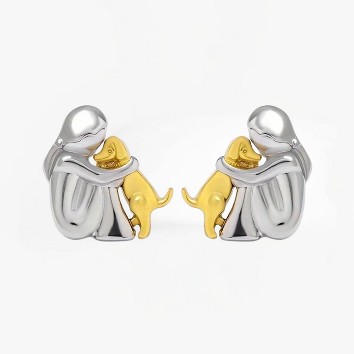 Aria – Two-Tone Dog Embrace Earrings (Silver & Gold)